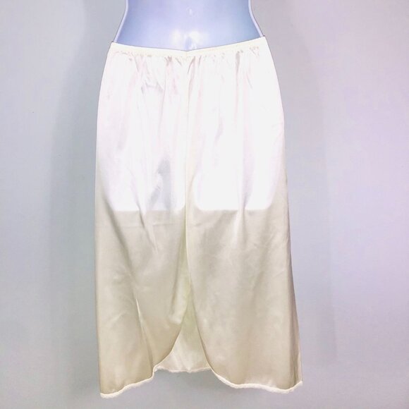 Vintage 80s Womens S Ivory Half Slip Lace Trim Elastic Back Slit - Picture 6 of 7